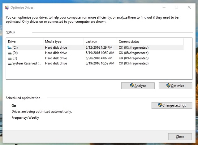 Windows 10 defragment drive
