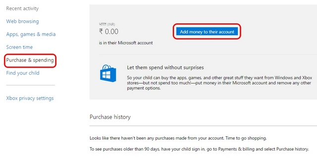 Windows 10 parental controls purchases