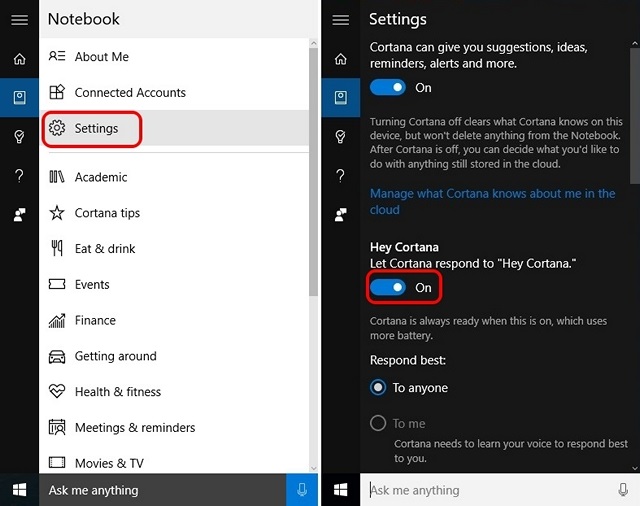 Windows 10 turn off hey cortana