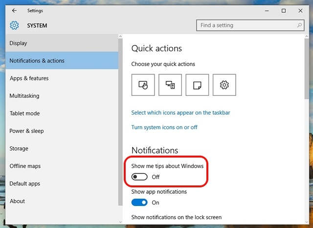 Windows 10 turn off tips