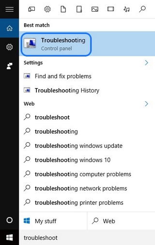 Windows Troubleshoot search