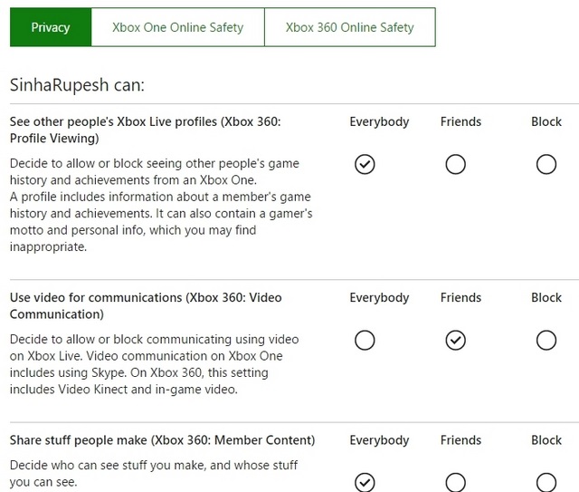 Xbox Privacy Settings