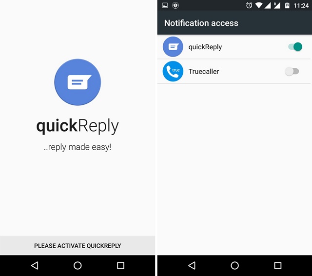 quickReply notification access