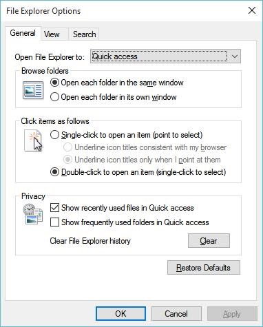 Configure File Explorer Options