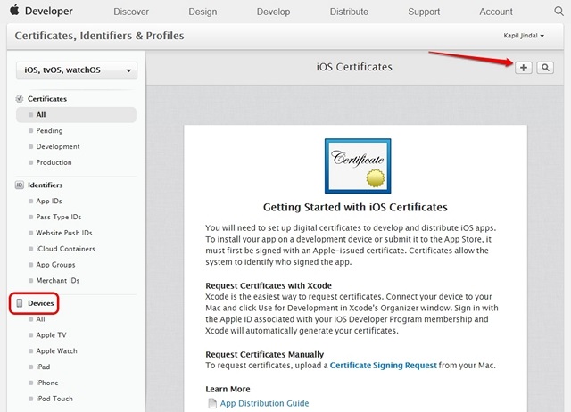 Certificati del dispositivo Apple Developer