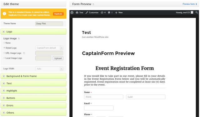 CaptainForm custom themes