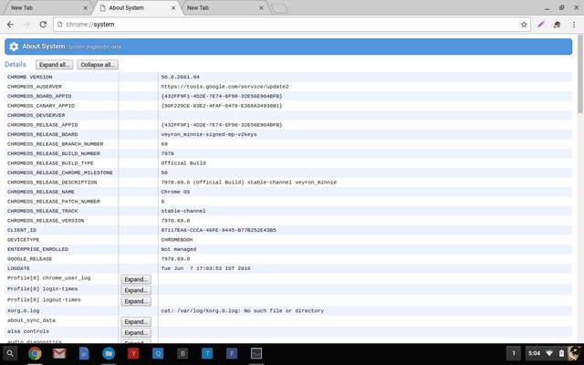 Chrome OS About System