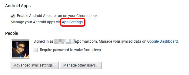 Chrome OS Android App Settings