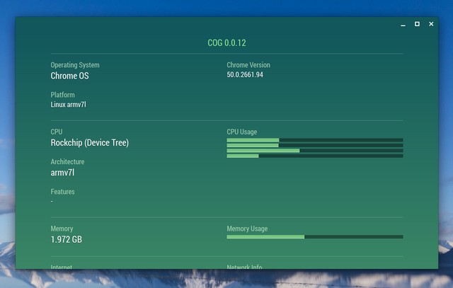 Chrome OS Cog system info app