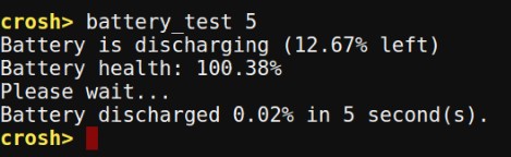 Chrome OS Crosh battery test command