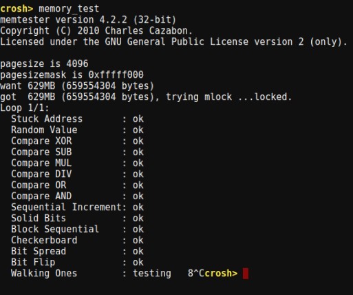 Chrome OS Crosh memory test command