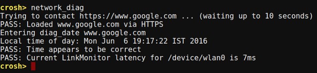 Chrome OS Crosh network diag command