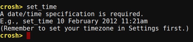 Chrome OS Crosh set time command