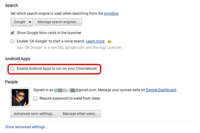 Chrome OS enable Android apps