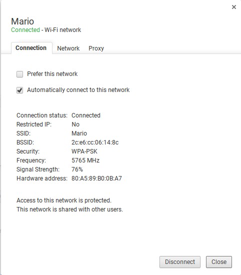 Chrome OS network info