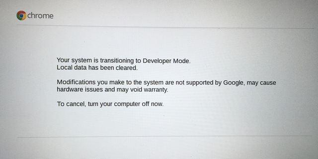Chrome OS trnasition developer mode