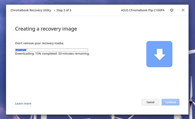 Chromebook Recovery Utility downloading files