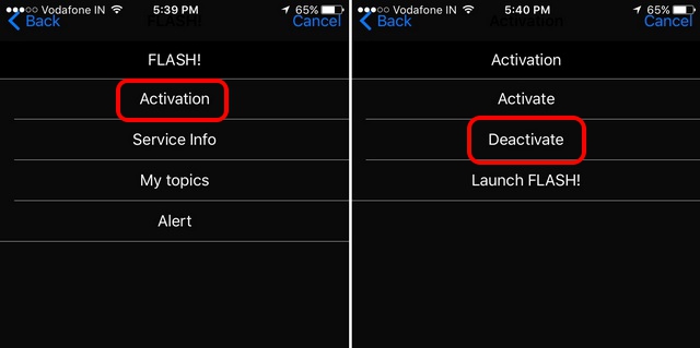 Deactivate flash messages iPhone