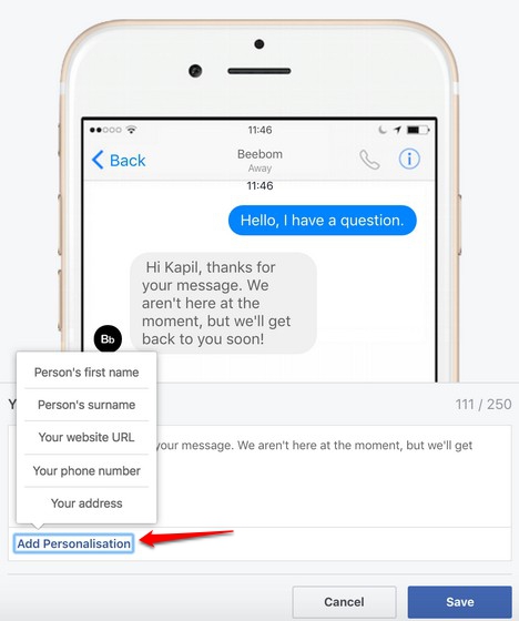 Facebook Page Response Assistant Customize