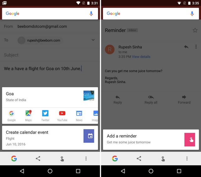 Google Now on Tap calendar event and reminder
