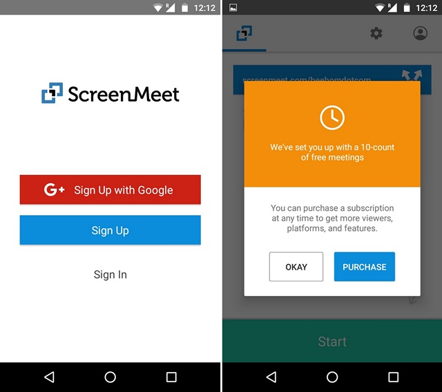 ScreenMeet Android app start up