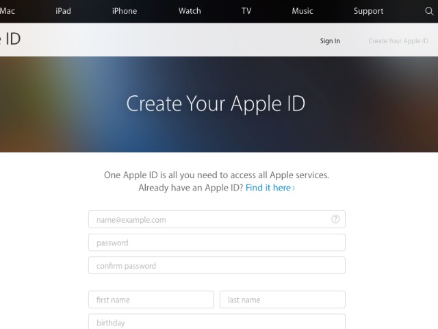iCloud -bb- Create Apple ID Web
