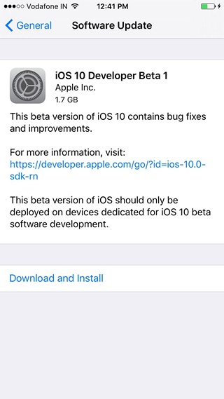 iOS 10 beta 1 OTA update