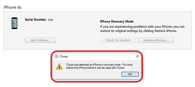 itunes iphone recovery mode stuck on pc