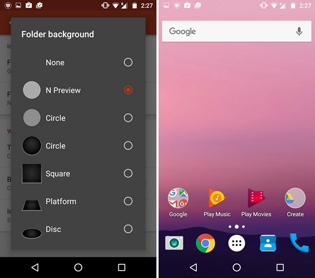 Android N folder style