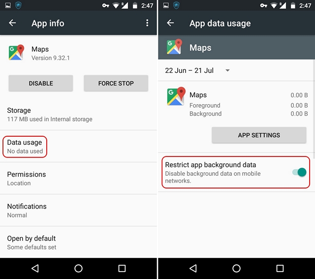 Android Restrict Background Data in specific apps