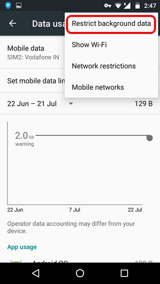 Android Restrict Background Data