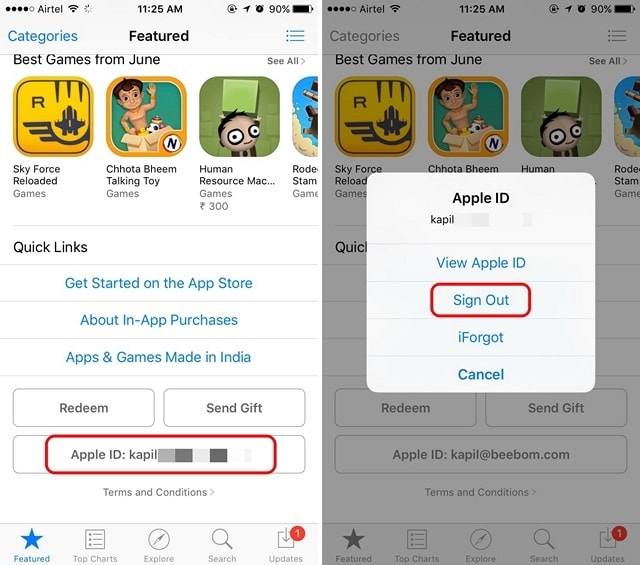 Apple App Store sign out