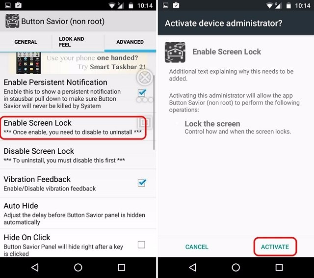 Button Savior enable screen lock