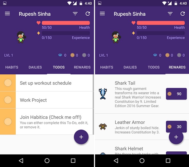 Habitica motivation app