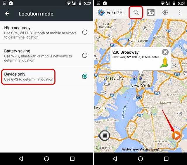 Location settings and Fake Location Spoofer app-min (1)