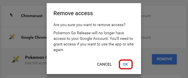 Remove Google account access for apps