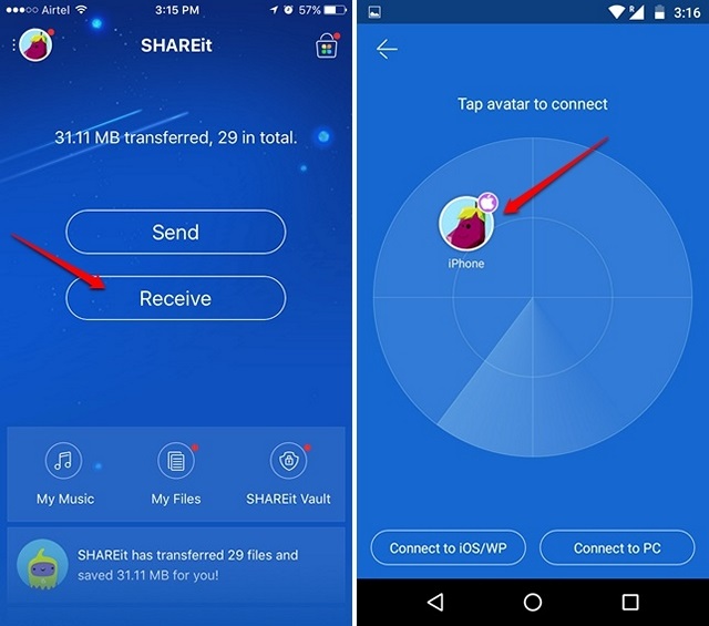 how to send photos from iphone to android using shareit