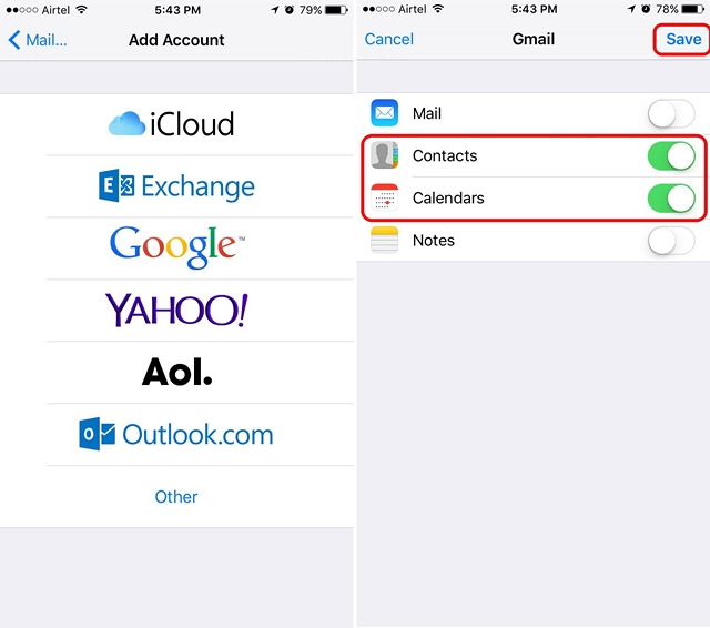 Sync contacts calendar on iPhone