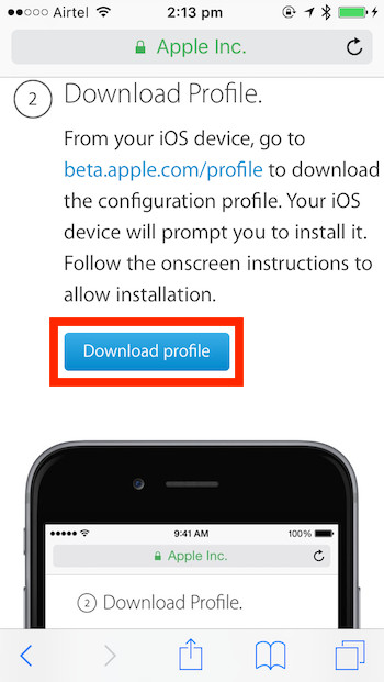 ios 10 public beta download profile button