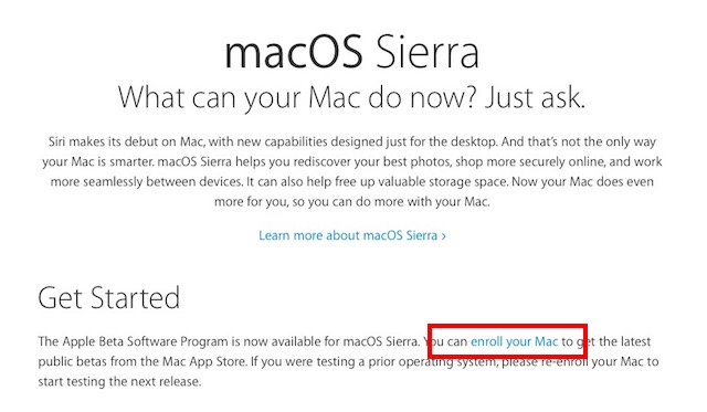 macOS Sierra Public Beta enroll mac