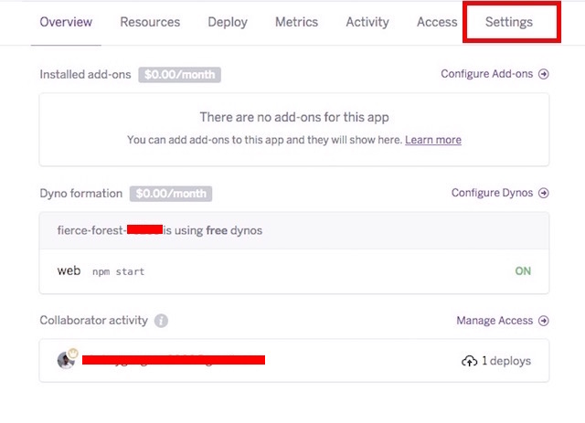 facebook messenger bot heroku app settings_