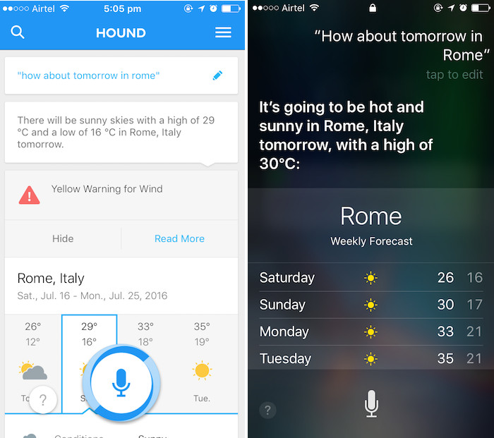 hound ai assistant how about tomorrow in rome