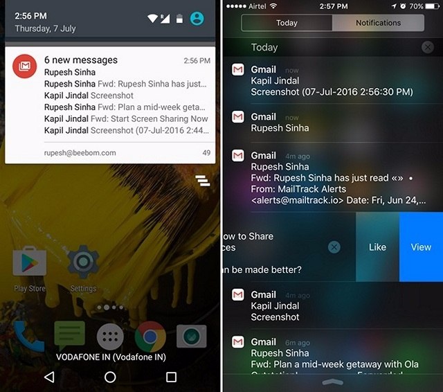 iOS notification center vs Android-compressed