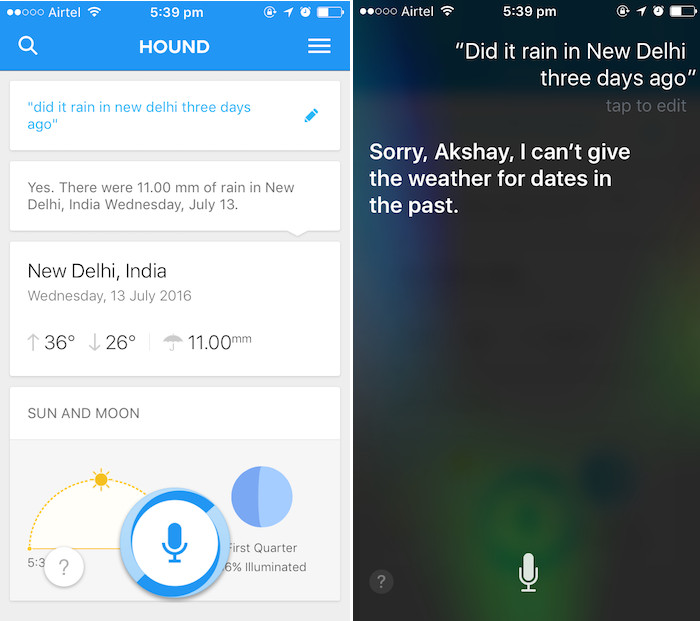 hound ai assistant past weather inquiry