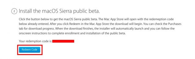 macOS Sierra Public Beta redeem code