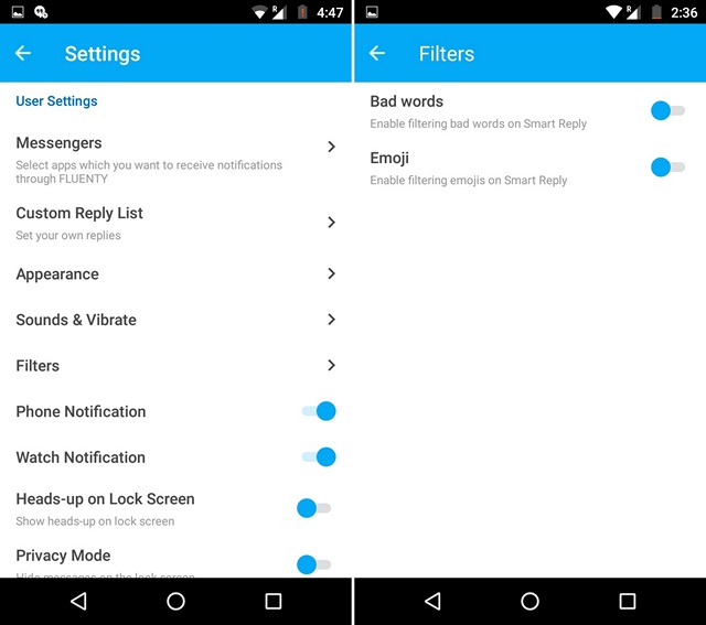 Fluenty App Settings