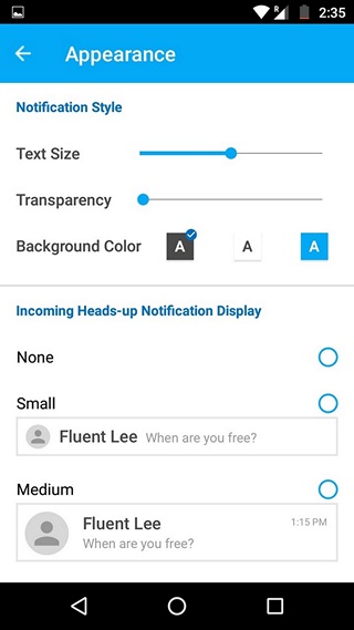 Fluenty notification appearance