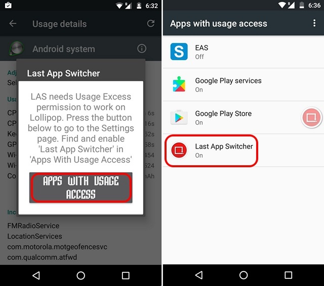 Last App Switcher usage access