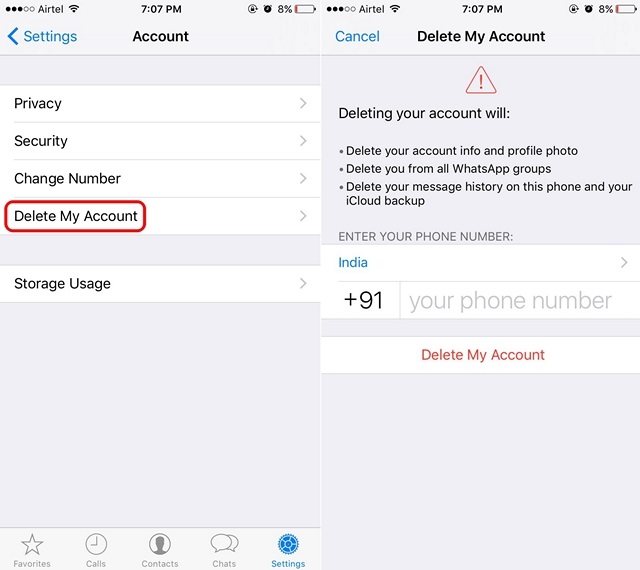 WhatsApp Delete account