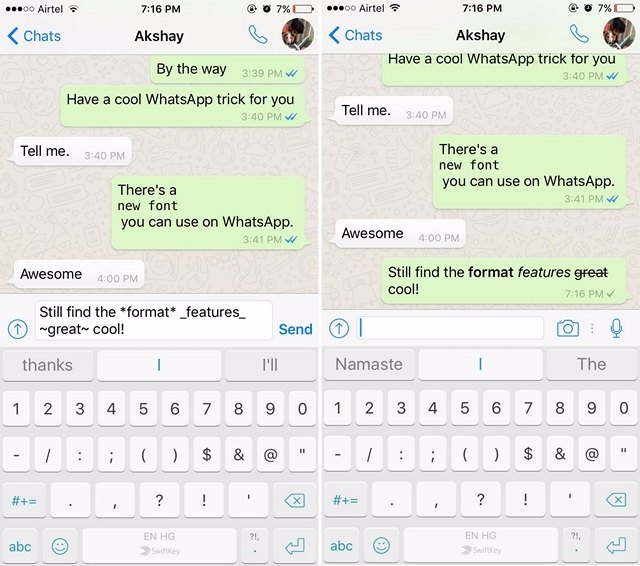 WhatsApp tricks format text-compressed